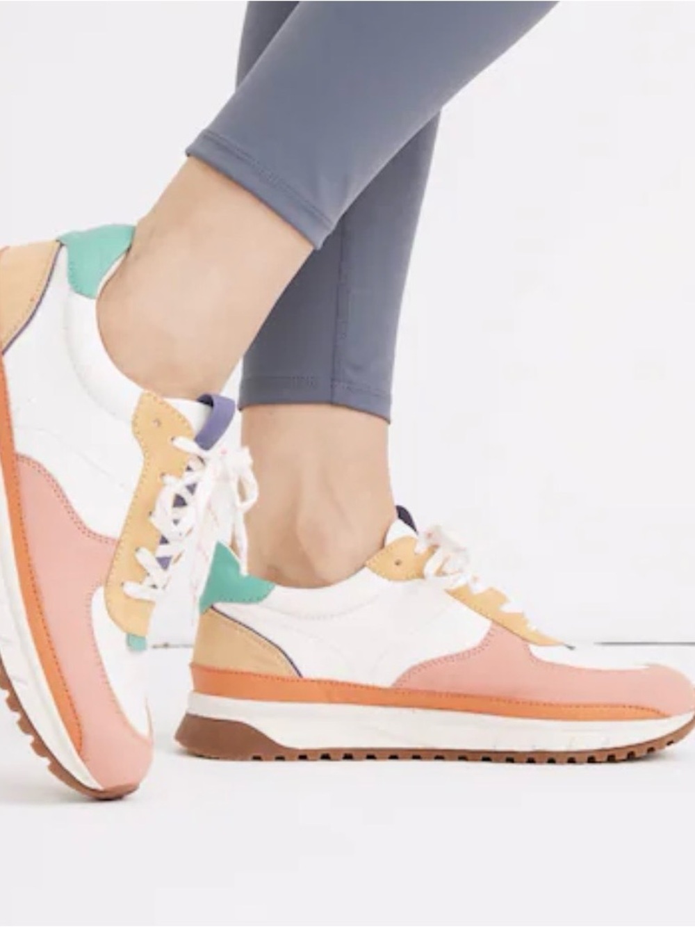 Madewell White Pink Tan Colorblock Lace-Up Sneakers Women’s Size 11 pre-owned.
